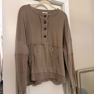 Easel Taupe Button-Up Sweatshirt